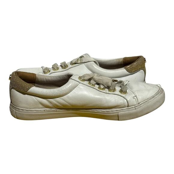 Lilly Pulitzer White Gold Leather Sneakers Women;s Size 8.5 Casual Lace Up - Picture 7 of 8